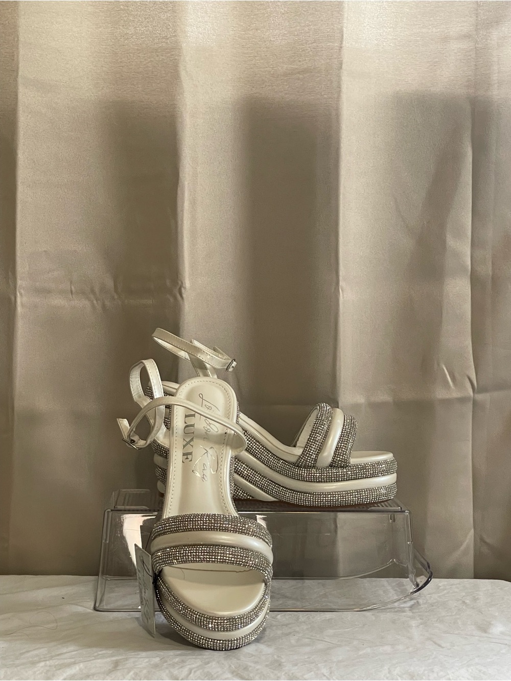 rag & bone  Luxe White and Silver with Crystal-Trim Platform Sandals size 7 NWT